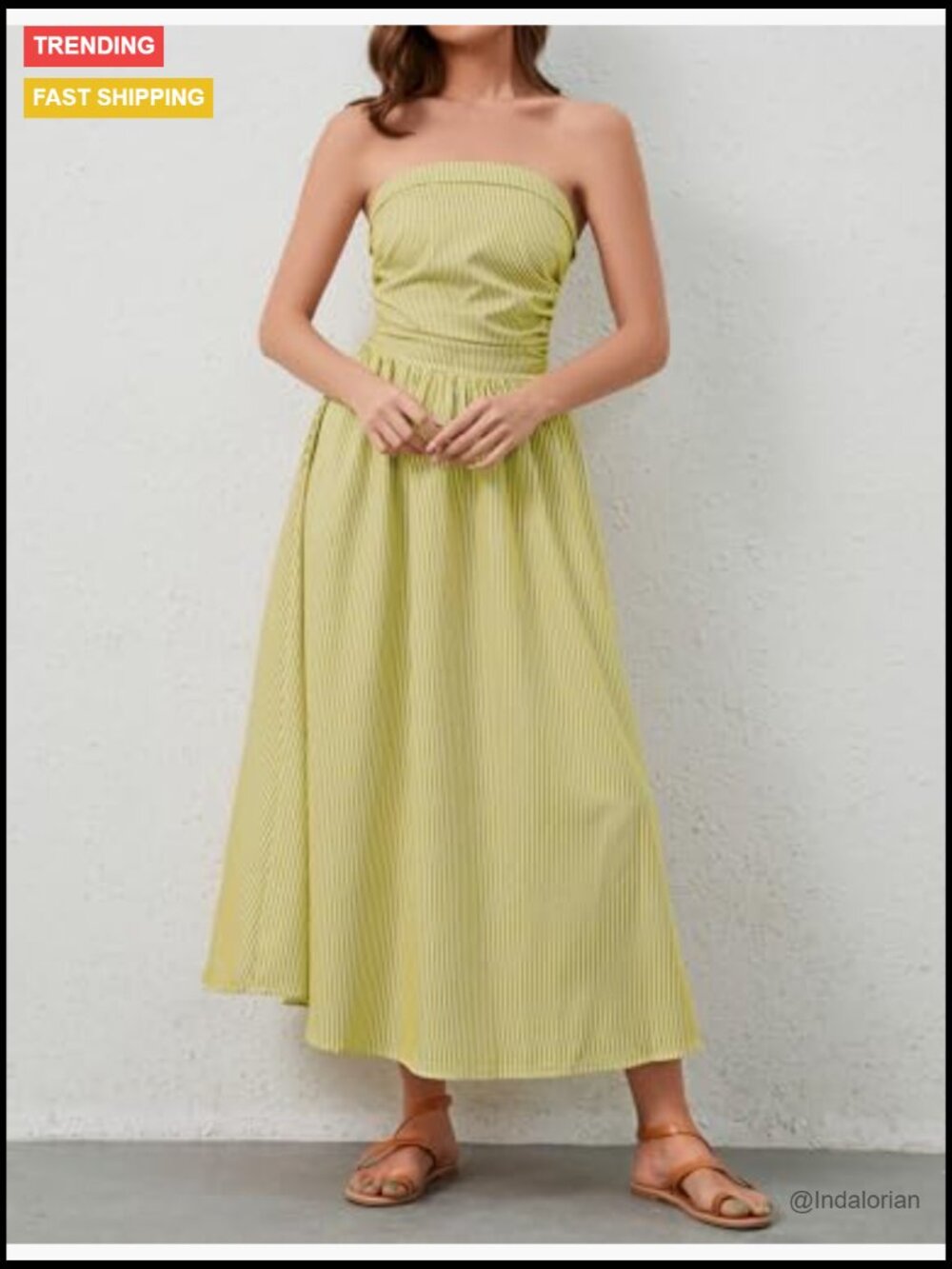 Striped Strapless Maxi Dress with Pockets Sleeveless Flowy - Picture 3 of 5